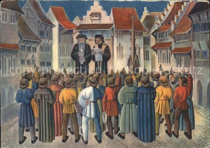 Luzern LU Gemaelde Waagstube zum Roten Gatter Hotel Balances et Bellevue