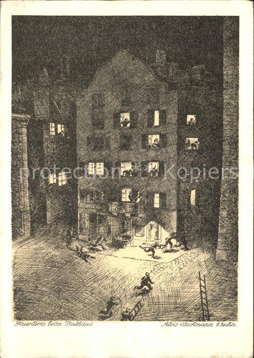 Luzern LU Feuerlaerm Rathaus Zeichnung Alois Stockmann Kantonsschule