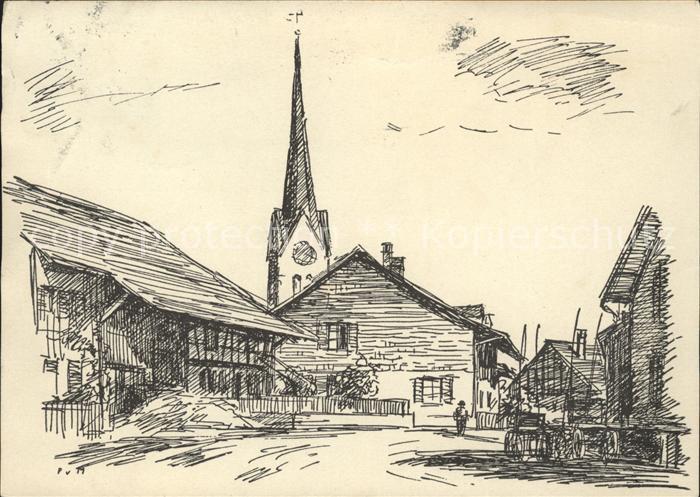 Wuelflingen Winterthur Hinterdorf Kirche Kuenstlerkarte Federzeichnung P. v. Moo