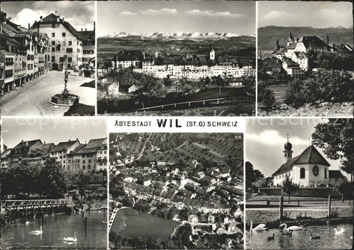 Wil SG Panorama mit Orts und Teilansichten Kirche Schwanenteich