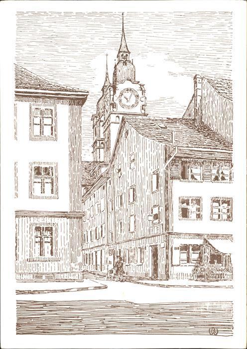 Winterthur Pfarrgasse und Stadtkirche Kuenstlerkarte
