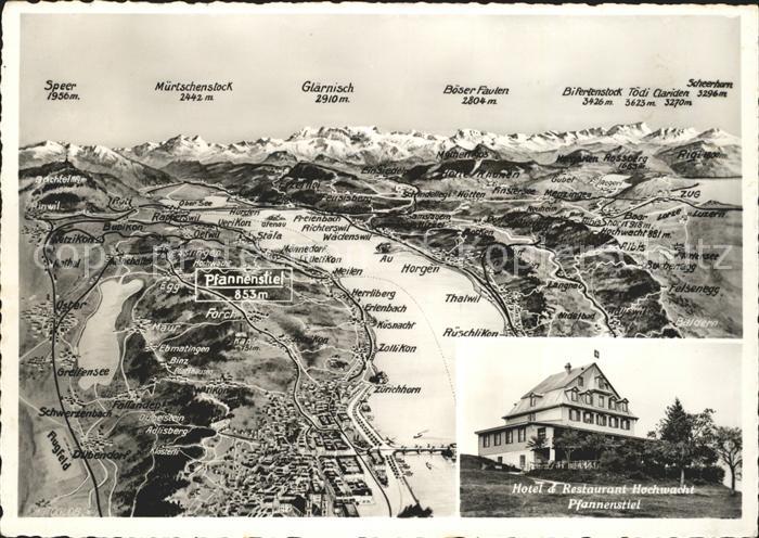 Pfannenstiel Staefa Hotel Restaurant Hochwacht und Panoramakarte Zuerichsee