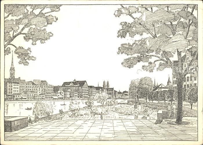 Zuerich Neue Anlage am Bahnhofsquai mit Pestalozzi-Denkmal Kuenstlerkarte