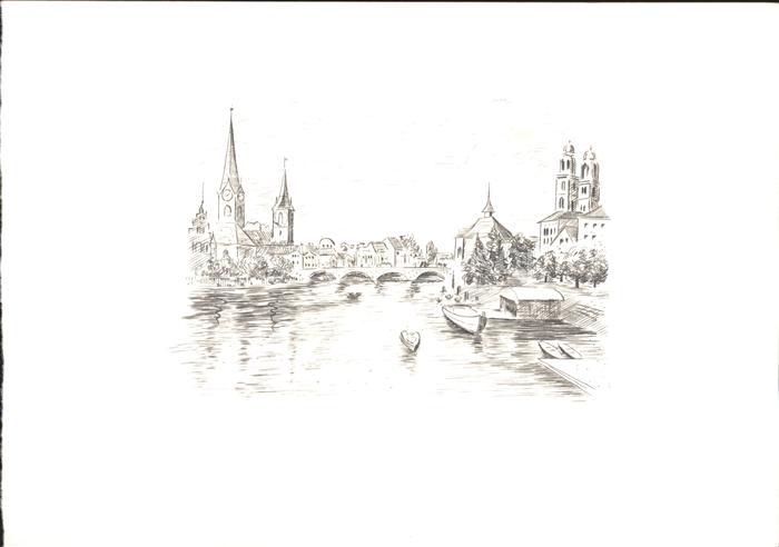 Zuerich Stadtansicht Zeichnung