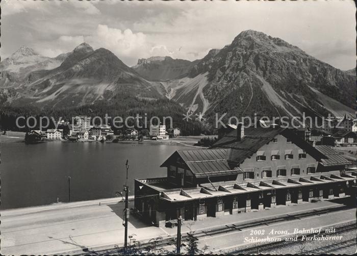 Arosa GR Bahnhof mit Schiesshorn und Furkahoerner