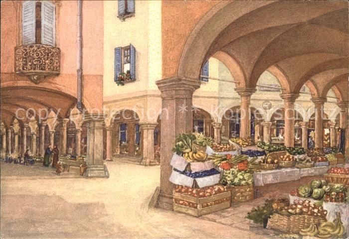 Lugano TI Via Pessina Markt Kuenstlerkarte