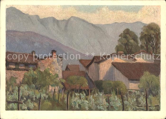 Melide Dorfpartie Kuenstlerkarte