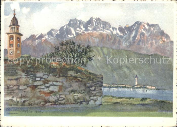 Melide mit Monte Generoso Kuenstlerkarte