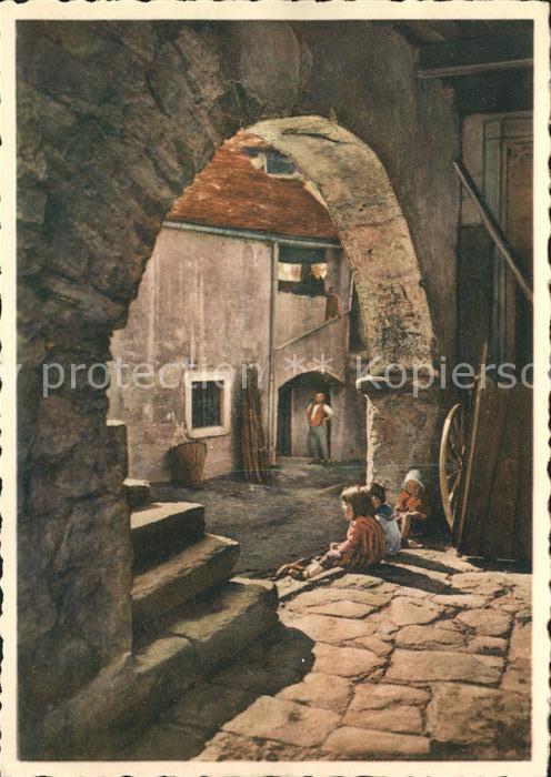 Ascona TI Kuenstlerkarte Kinder im Torbogen