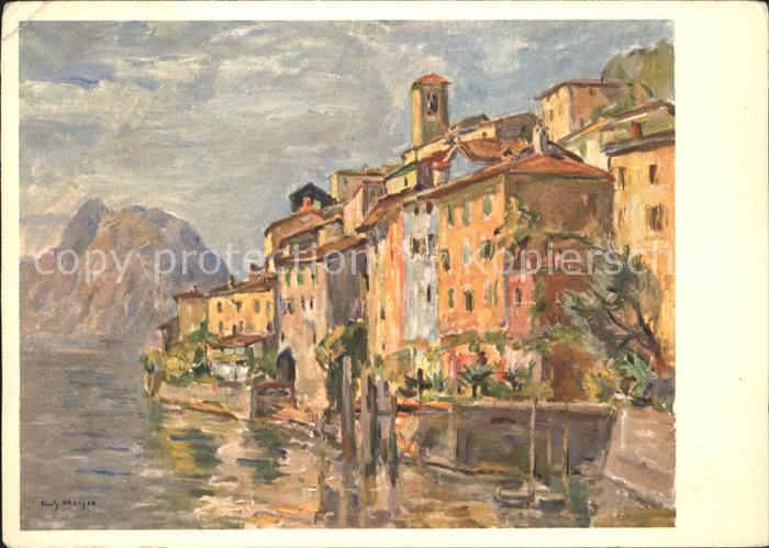 Gandria Lago di Lugano Kuenstlerkarte Fritz Meijer mit S. Salvatore