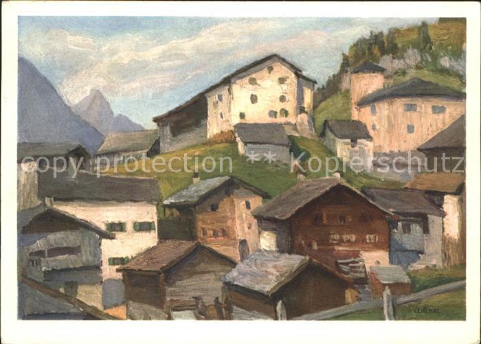 Spluegen GR Kuenstlerkarte Dorfpartie