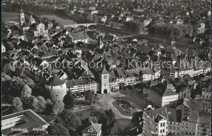 Solothurn Altstadt Aare Bruecke Kathedrale Fliegeraufnahme