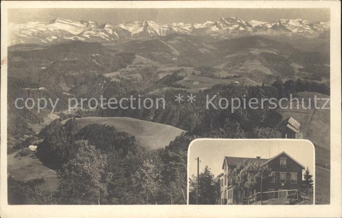 Steg Toesstal Blick vom Hoernli Kulm Berggasthaus ins Zuercher Oberland und Alpe