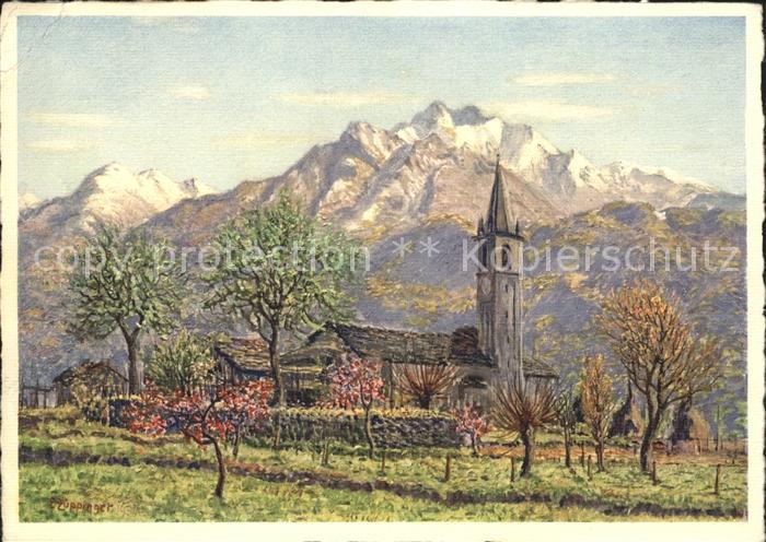 Kuenstlerkarte E. Zuppinger Kirche Cugnasco VI. 31. Edition Bienfaisance