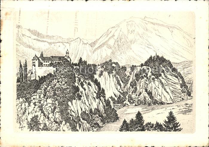 Radierung Strauss Schloss Rhäzüns I. 32. Edition