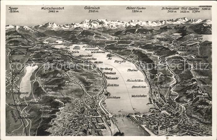 Zuerichsee und Umgebung Gebiets Reliefkarte