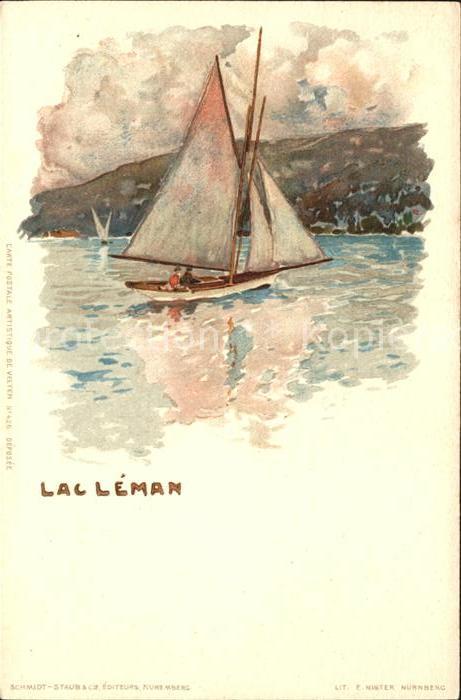Lac Leman Genfersee Segelboot Kuenstlerkarte
