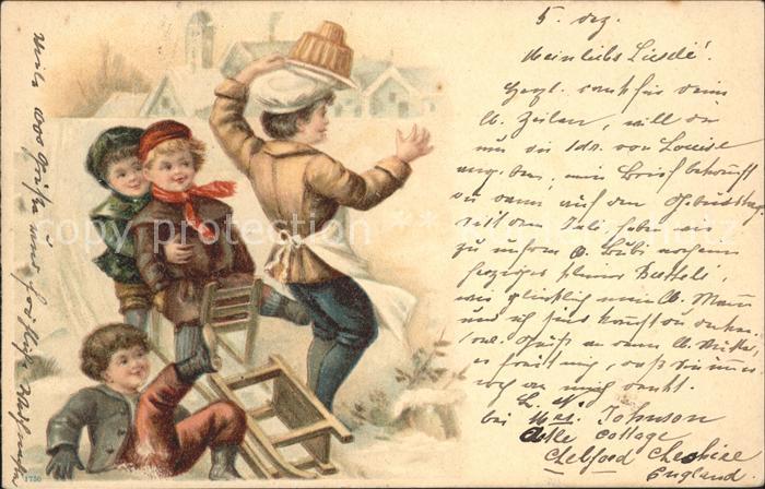 Schlitten Schnee Kinder Bäcker Kuchen