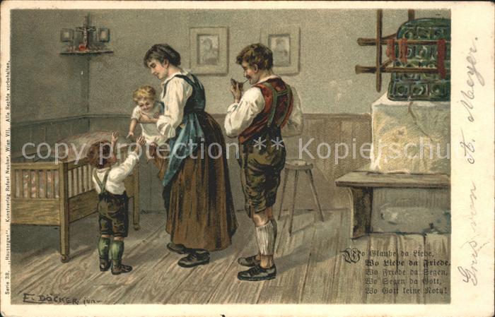 Doecker E. Serie 38 Familie Kinder Pfeife Gedicht