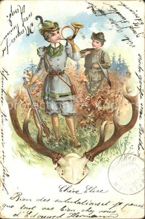 Jagd Horn Hirschgeweih Gewehr