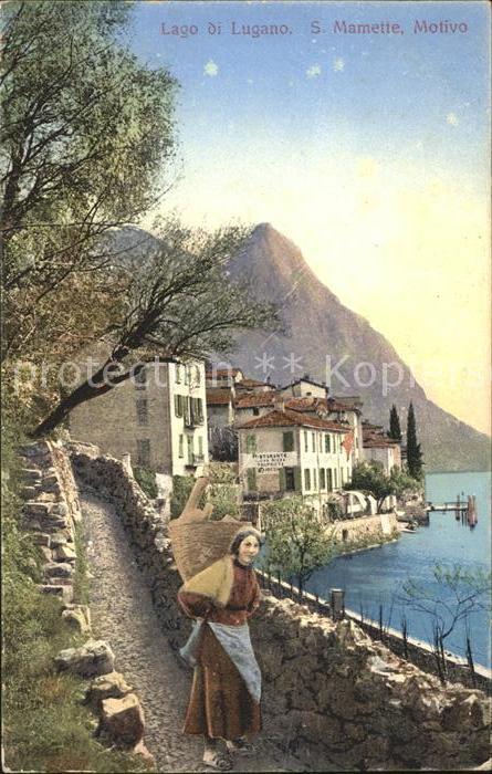 Lago di Lugano TI S. Mamette Motivo Frau mit Korb