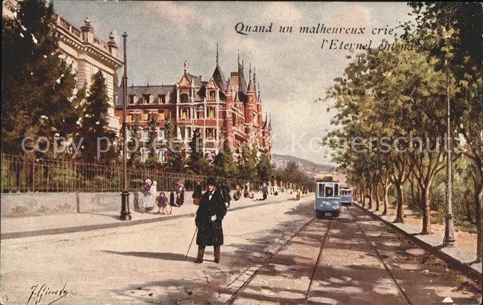 Zuerich Rotes Schloss Strassenbahn Kuenstlerkarte