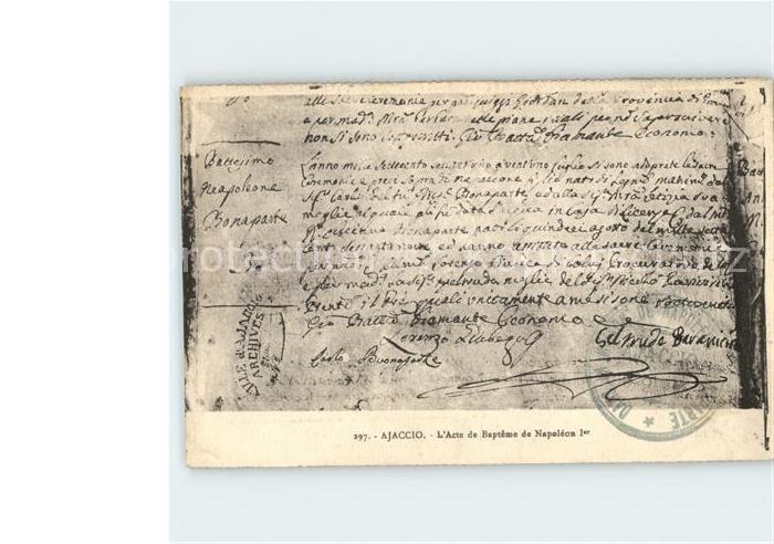 Ajaccio Acte de Bapteme de Napoleon