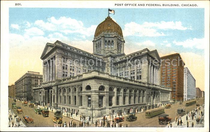 Chicago Illinois Post Office and Federal Building Strassenbahnen Autos