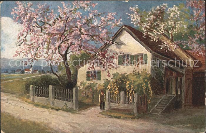 Kuenstlerkarte Haus Blütenbäume