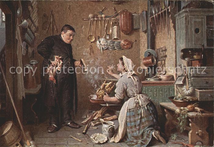 Verlag Galerie Muenchner Meister Nr. 363 P. Baumgartner Küche kochen Hühnche