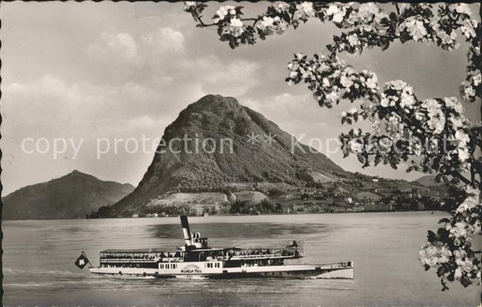 Dampfer Seitenrad Wilhelm Tell Luganer See Monte S. Salva