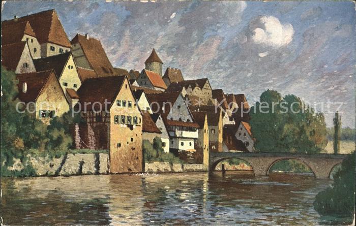 Kuenstlerkarte L. v. Senger Friedliches Staedtchen