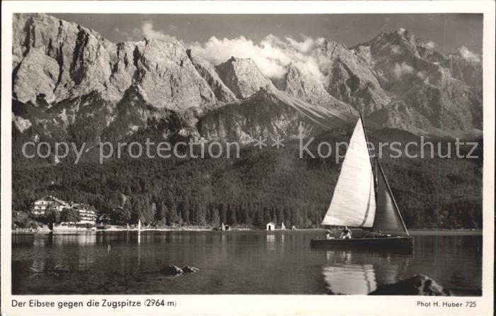 Foto Huber H. Nr. 725 Segelboot Eibsee Zugspitze