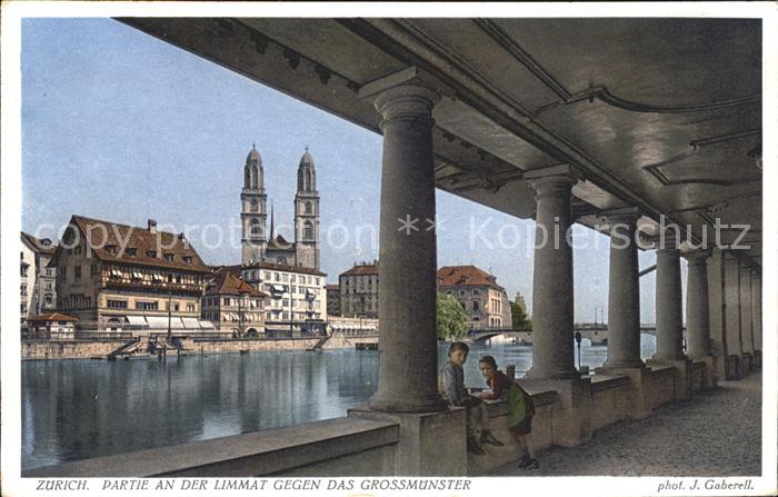 Foto Gaberell J. Nr. 2489 Zürich Partie an der Limmat Grossm