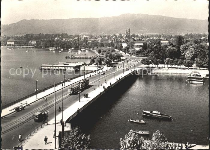 Strassenbahn Quaibruecke Buerkliplatz Zuerich Stempel 64. EIDG. Turnfest