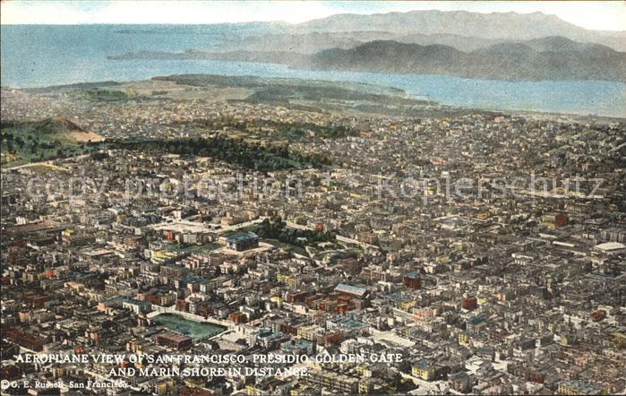 San Francisco California Aeroplane view of San Francisco Presidio Golden Gate