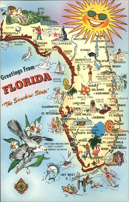 Florida US-State Sushine State Landkarte