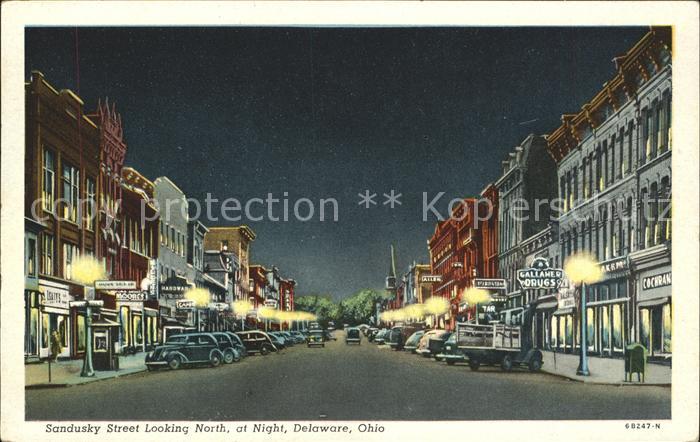 Delaware Ohio Sandusky Street at Night Cars
