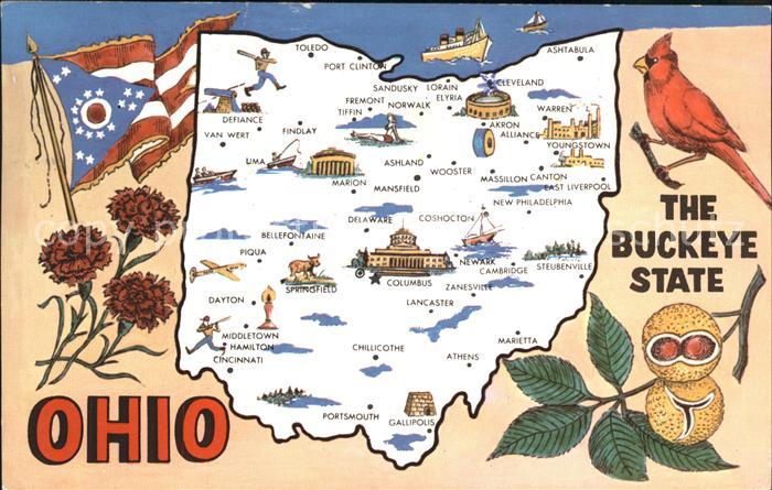 Ohio US-State Map of the Buckeye State Flag