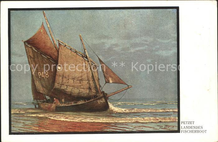 Boote Fischerboot Kuenstlerkarte Petzet Litho