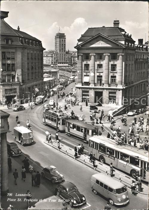 Strassenbahn Lausanne Place St. Francois Tour Bel'Air