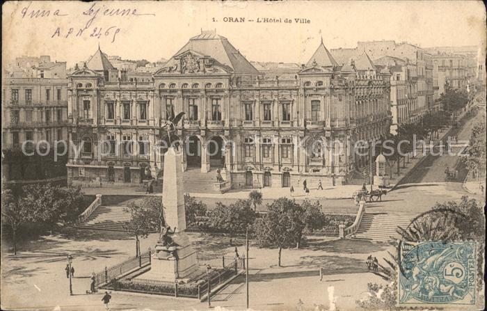 Oran Algerie Hotel de Ville Monument Stempel auf AK
