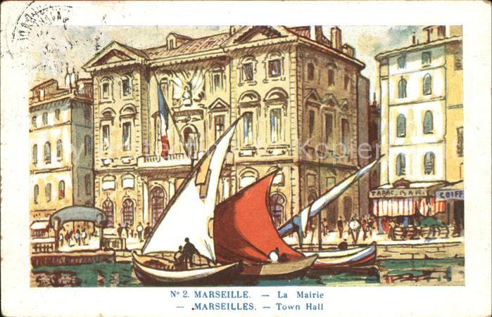 Marseille Bouches-du-Rhone La Mairie Bateau Peinture Künstlerkarte