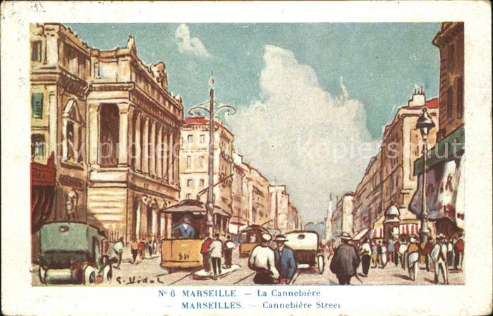 Marseille Bouches-du-Rhone Rue La Cannebiere Peinture Künstlerkart