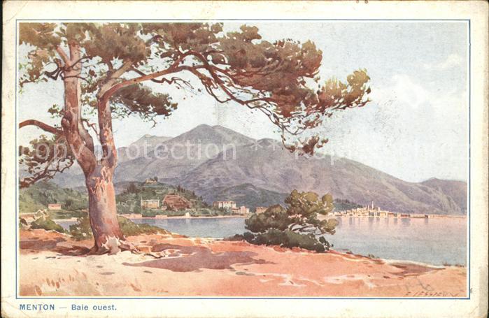 Menton Alpes Maritimes Baie ouest Peinture Künstlerkarte