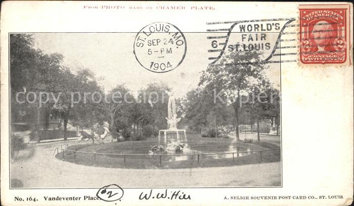 Saint Louis Missouri Vandeventer Place Fountain Stempel auf AK