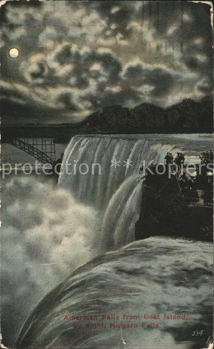 Niagara Falls New York American Falls from Goat Island at night moonlight