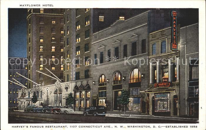 Washington DC Mayflower Hotel Harveys Restaurant at night