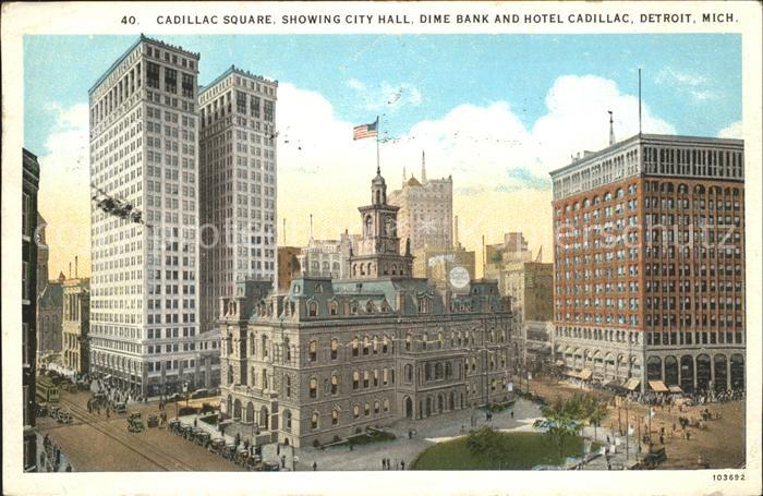 Detroit Michigan Cadillac Square City Hall Dime Bank Hotel Cadillac