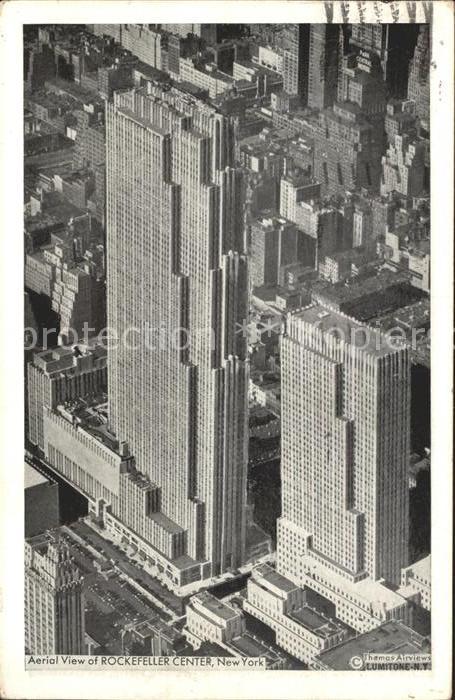 New York City Aerial view of Rockefeller Center Skyscraper